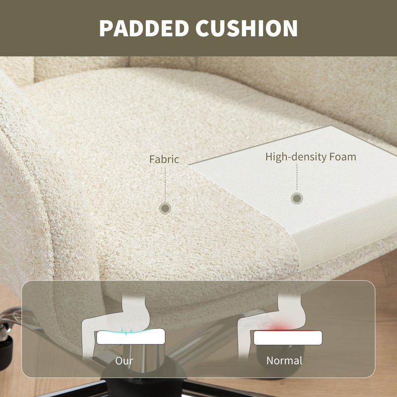 Beige Velvet Office Swivel Chair With Padded Seat And Adjustable Height For Home Desk