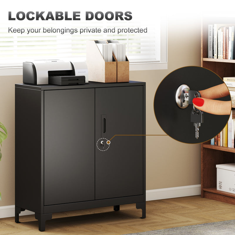 Metal Storage Cabinet with Lockable Doors for Secure Home Office or Garage Organisation Black