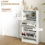 White Narrow Shoe Cabinet with Flip Drawers and Adjustable Shelves for Hallway Storage