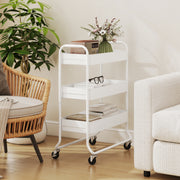 3 Tier Rolling Storage Trolley with Mesh Baskets Ideal for Kitchen or Bathroom White