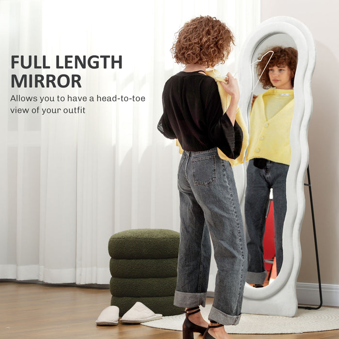 White Wavy Full Length Mirror Velvet Feel Frame by HOMCOM