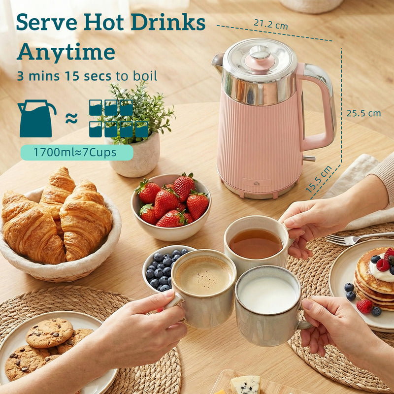 Kettle and Toaster Set for Fast Family Breakfasts and Tea Breaks Pink AOSOM