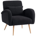 Black Teddy Fleece Accent Chair With Supportive Backrest For Lounge Or Bedroom