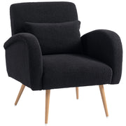 Black Teddy Fleece Accent Chair With Supportive Backrest For Lounge Or Bedroom