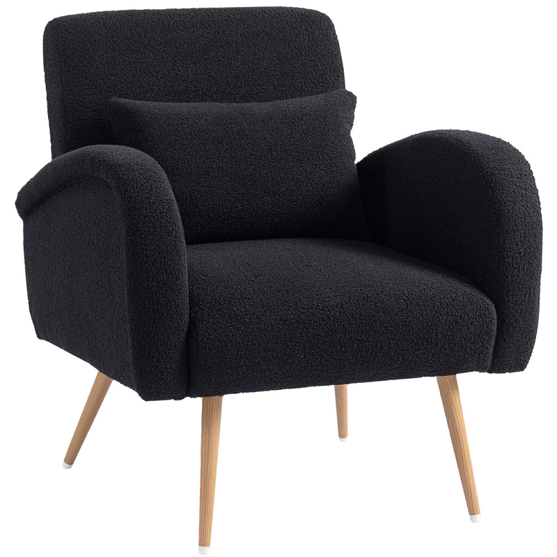 Black Teddy Fleece Accent Chair With Supportive Backrest For Lounge Or Bedroom
