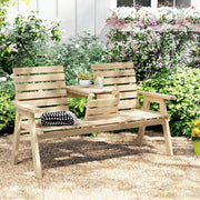 Wooden Garden Bench With Lifting Central Table for Outdoor Relaxing Natural Finish Outsunny