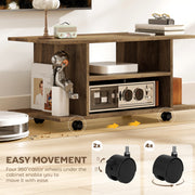 Modern TV Stand With Storage Shelves and Wheels for Bedroom or Living Room Walnut AOSOM