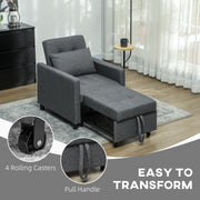 Dark Grey 3-in-1 Convertible Sleeper Chair with Adjustable Backrest and Footrest by HOMCOM