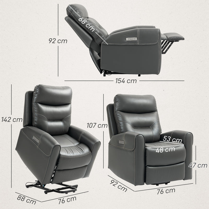 Charcoal Grey Power Lift Recliner Chair for Elderly with USB Ports and Remote Control by HOMCOM