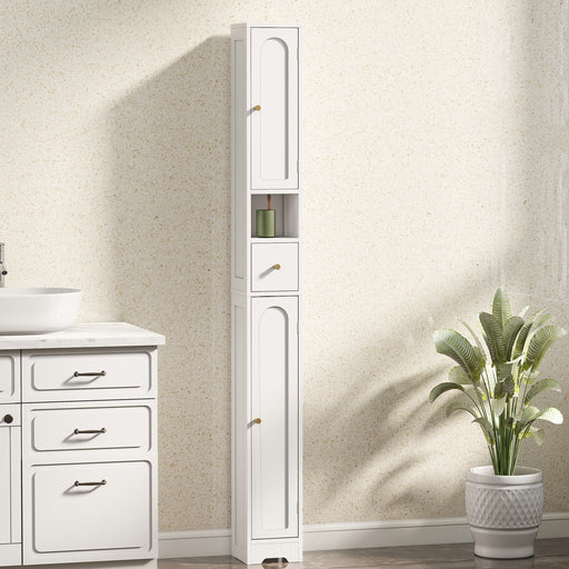 Tall Bathroom Storage Cabinet with Arched Doors for Towels and Toiletries, White