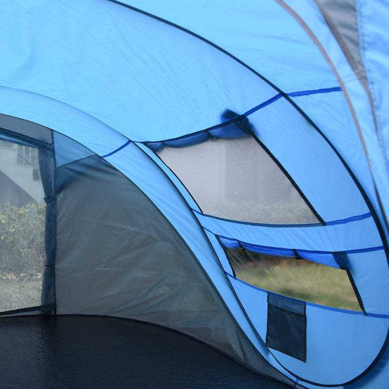 Outsunny 4 Person Pop-up Camping Tent, Family Dome Tent with Ground Sheet, 4 Windows and Portable Carry Bag for Beach Outdoor Trip, Sky Blue