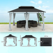 Dark Grey 3 x 4m Metal Frame Gazebo With Two-Tier Roof by Outsunny
