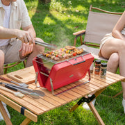 Portable Charcoal BBQ Grill for Outdoor Cooking & Camping with Carry Handles Red Outsunny