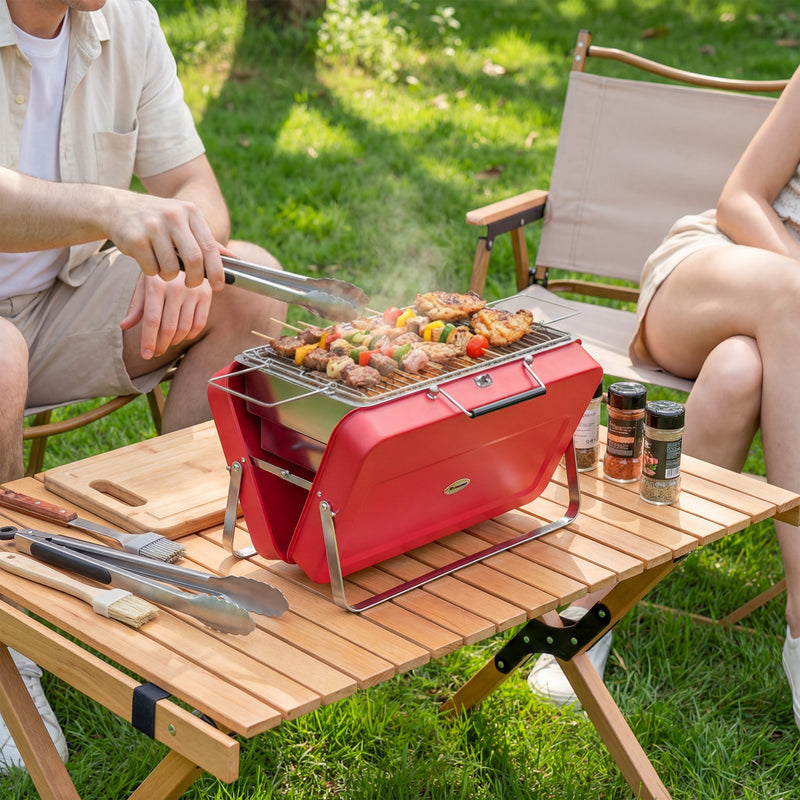 Portable Charcoal BBQ Grill for Outdoor Cooking & Camping with Carry Handles Red Outsunny