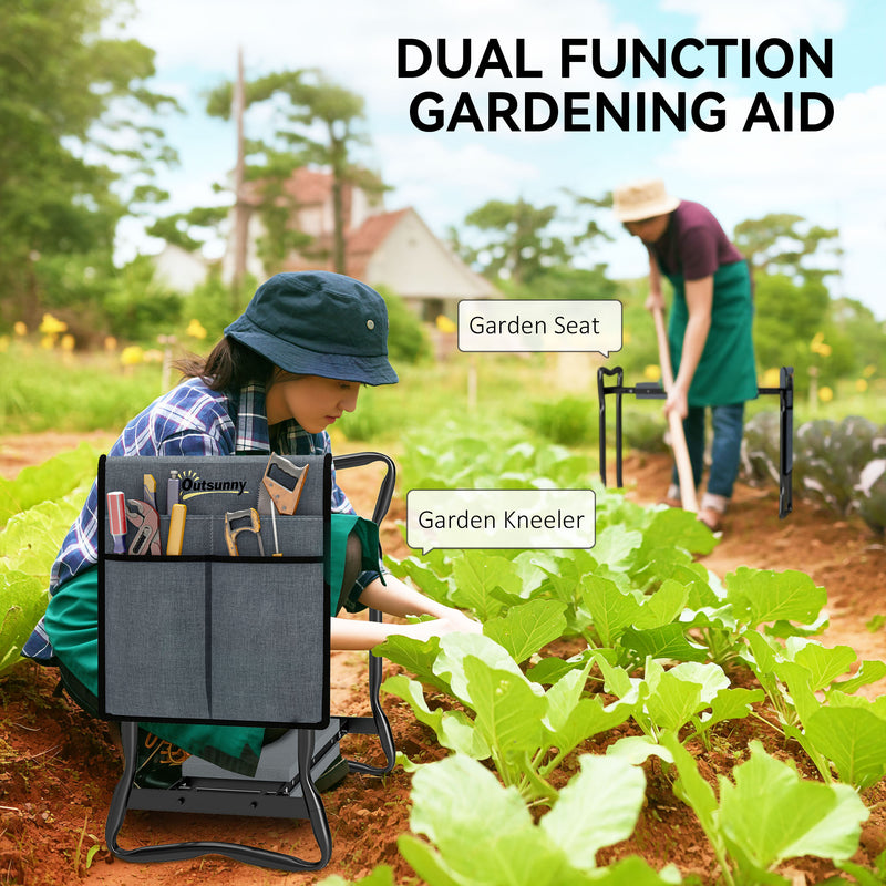 Grey Steel Frame Padded Garden Kneeler with Tool Bag by Outsunny