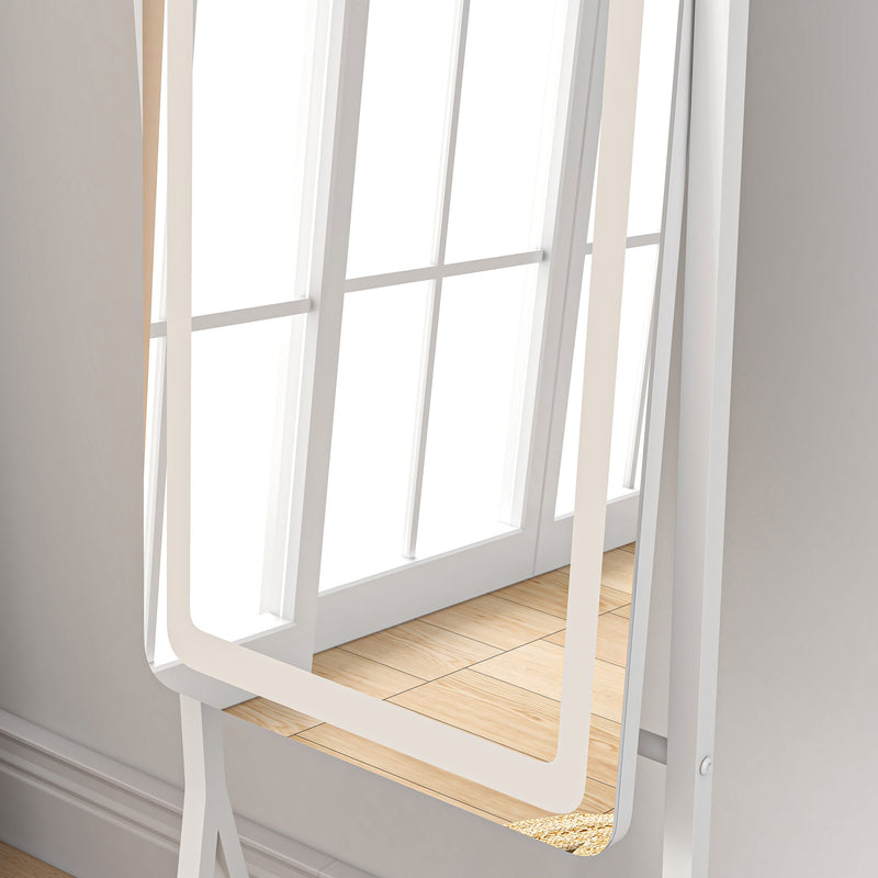 Full Length LED Dressing Mirror With Storage Shelf and 3 Light Modes, White