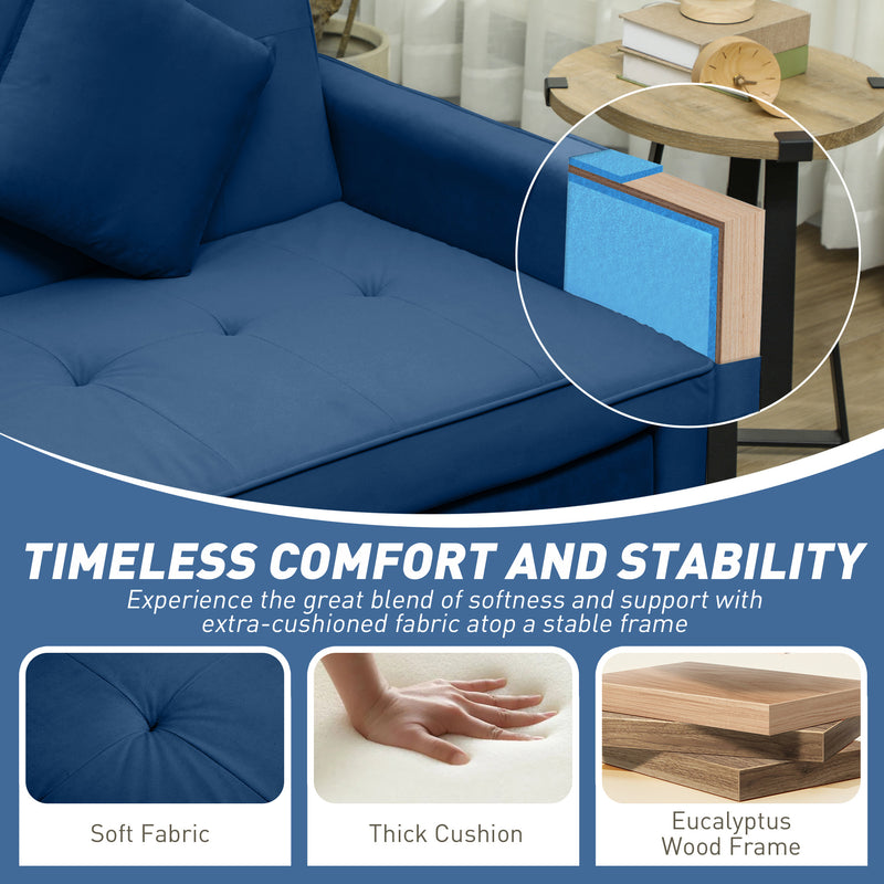 Blue Three Seater Velvet Feel Sofa Bed Comfortable and Stylish by HOMCOM