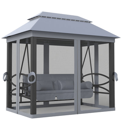 3-in-1 Garden Swing Bench with Canopy and Insect Net for Shaded Outdoor Relaxing Grey Outsunny