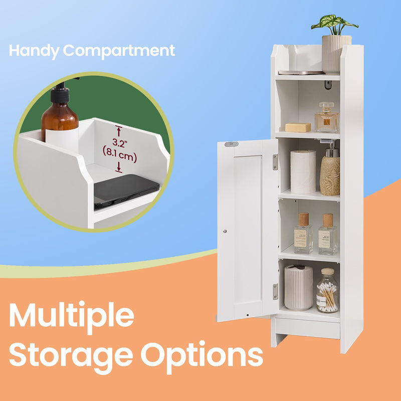 Narrow Corner Bathroom Floor Cabinet with Adjustable Shelves and Door Storage by Vasagle