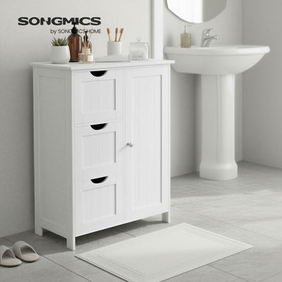 Vasagle White Bathroom Storage Cabinet with Adjustable Shelf and 3 Drawers 60x30x81cm VASAGLE