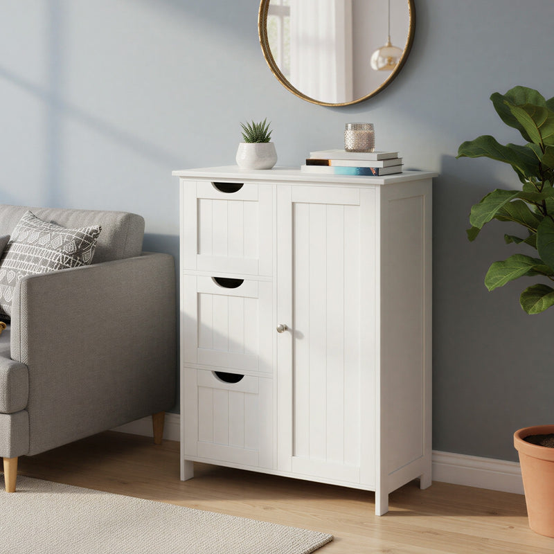Vasagle White Bathroom Storage Cabinet with Adjustable Shelf and 3 Drawers 60x30x81cm VASAGLE