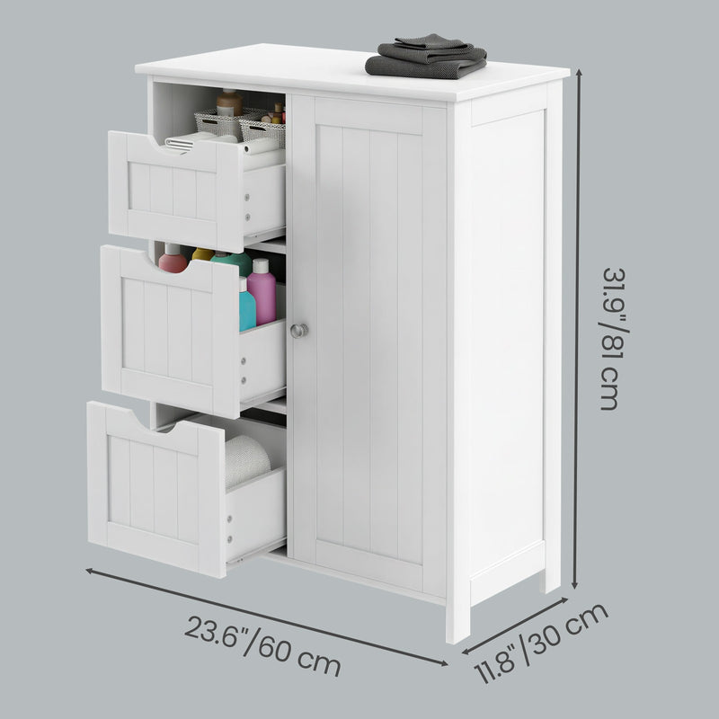 Vasagle White Bathroom Storage Cabinet with Adjustable Shelf and 3 Drawers 60x30x81cm VASAGLE