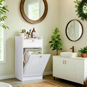 White Bathroom Storage Cabinet with Drawer and Removable Laundry Hamper by Vasagle