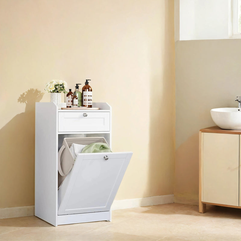 White Bathroom Storage Cabinet with Drawer and Removable Laundry Hamper by Vasagle