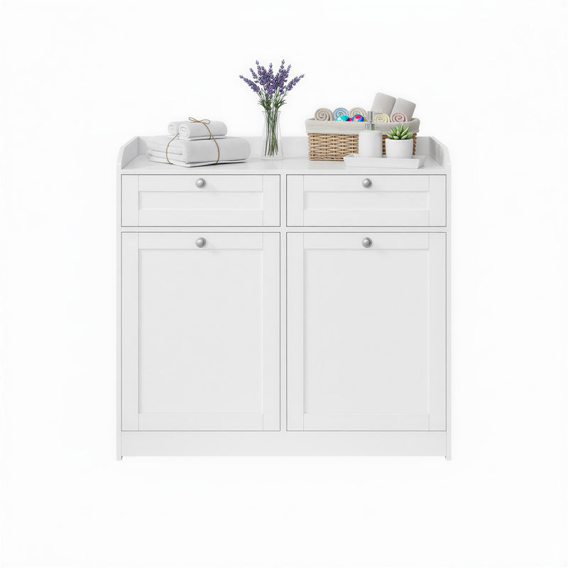 Bathroom Cabinet With Double Laundry Basket - 79x40x80cm - White