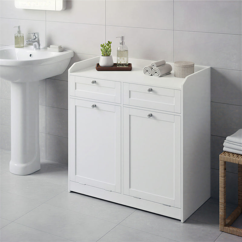 Bathroom Cabinet With Double Laundry Basket - 79x40x80cm - White