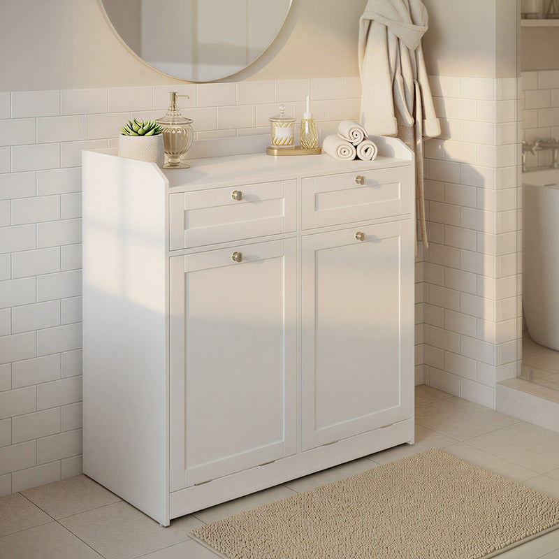 Bathroom Cabinet With Double Laundry Basket - 79x40x80cm - White