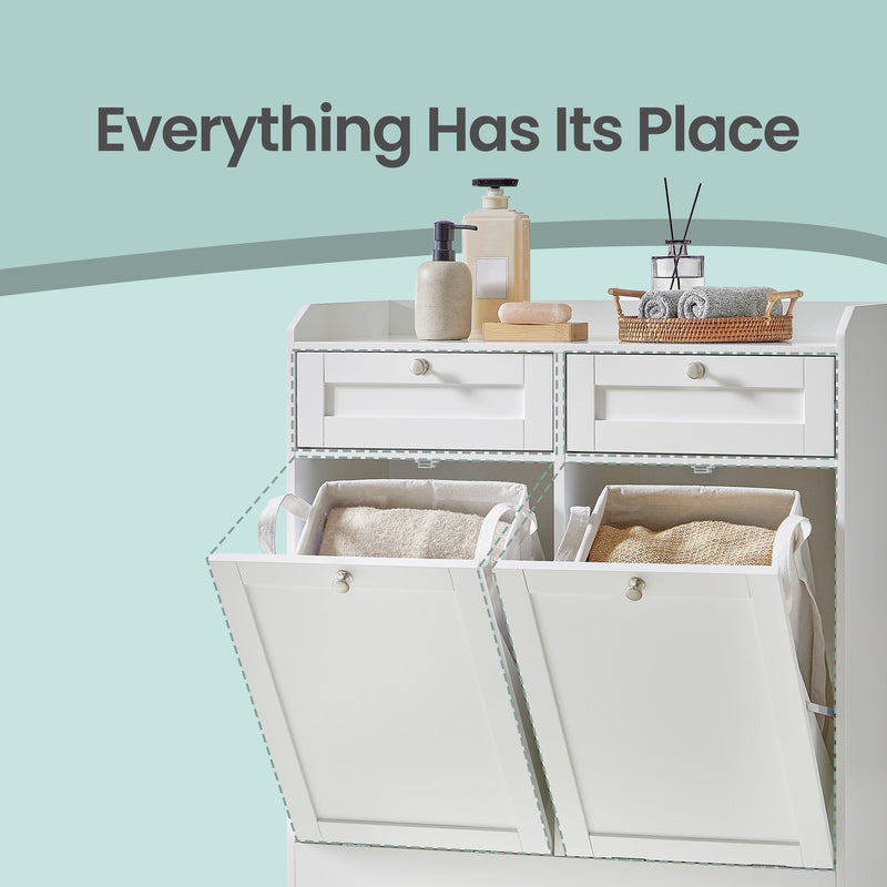 Bathroom Cabinet With Double Laundry Basket - 79x40x80cm - White