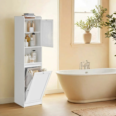 Tall Bathroom Storage Cabinet with Removable Laundry Hamper and Shelves by Vasagle