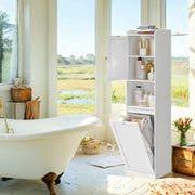 Tall Bathroom Storage Cabinet with Removable Laundry Hamper and Shelves by Vasagle