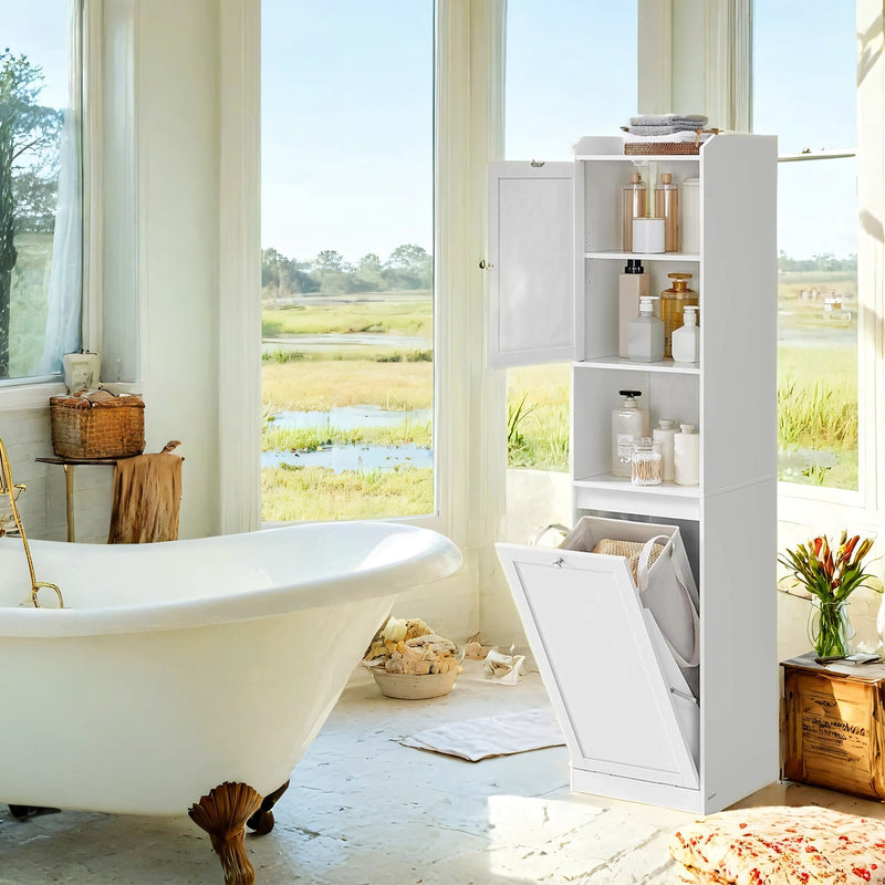 Tall Bathroom Storage Cabinet with Removable Laundry Hamper and Shelves by Vasagle
