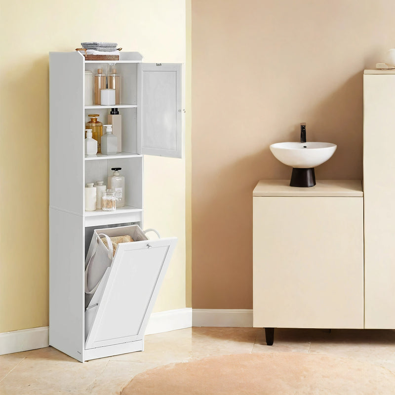 Tall Bathroom Storage Cabinet with Removable Laundry Hamper and Shelves by Vasagle