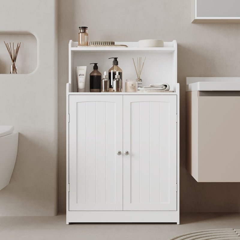 Tall White Bathroom Storage Cabinet with Double Doors and Adjustable Shelves by Vasagle