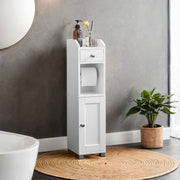 White Toilet Paper Holder with Storage Cabinet and Adjustable Shelf for Small Bathrooms by Vasagle