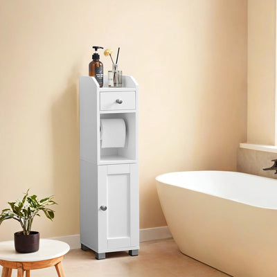 White Toilet Paper Holder with Storage Cabinet and Adjustable Shelf for Small Bathrooms by Vasagle