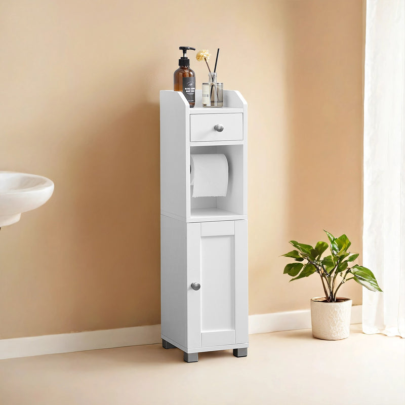 White Toilet Paper Holder with Storage Cabinet and Adjustable Shelf for Small Bathrooms by Vasagle