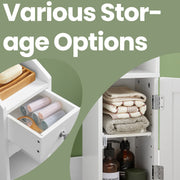 White Toilet Paper Holder with Storage Cabinet and Adjustable Shelf for Small Bathrooms by Vasagle