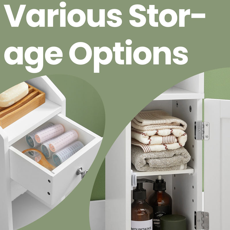 White Toilet Paper Holder with Storage Cabinet and Adjustable Shelf for Small Bathrooms by Vasagle