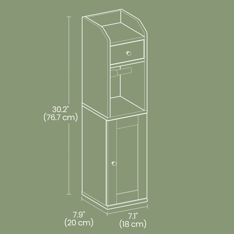 White Toilet Paper Holder with Storage Cabinet and Adjustable Shelf for Small Bathrooms by Vasagle