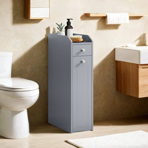 Grey Slim Bathroom Storage Cabinet with Shelves for Small Spaces Bathroom Organiser by Vasagle 40x18x70cm