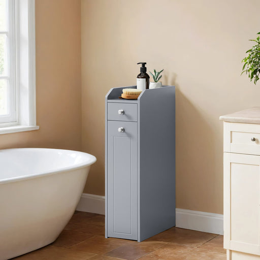 Grey Slim Bathroom Storage Cabinet with Shelves for Small Spaces Bathroom Organiser by Vasagle 40x18x70cm