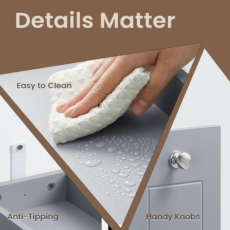 Grey Slim Bathroom Storage Cabinet with Shelves for Small Spaces Bathroom Organiser by Vasagle 40x18x70cm