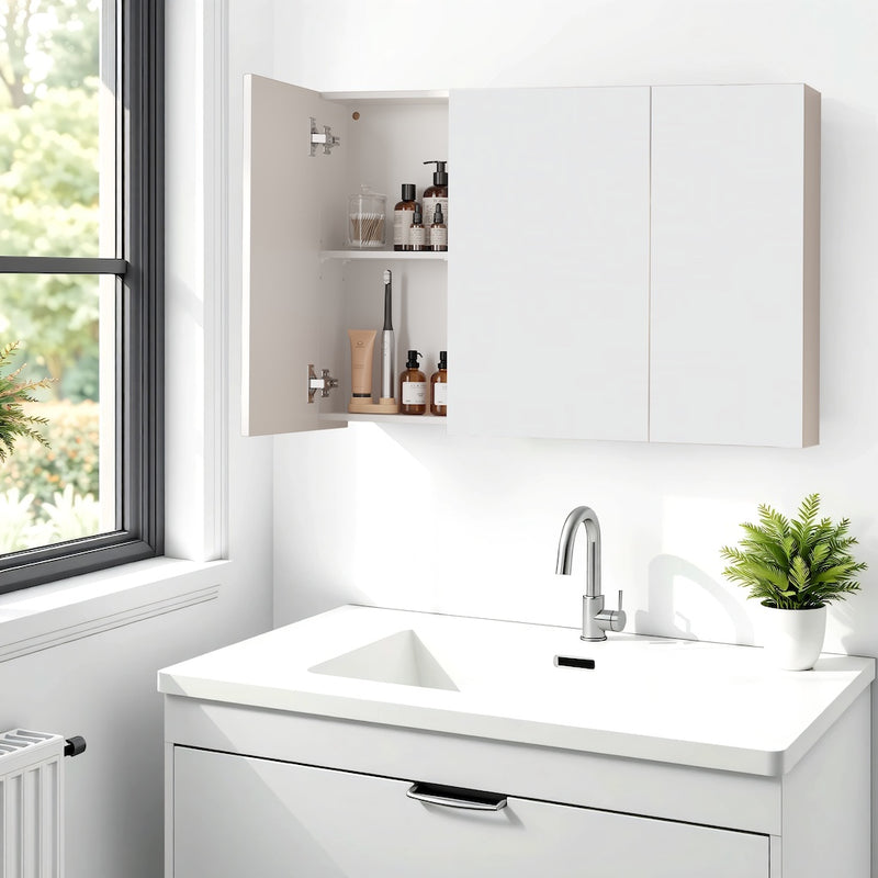 Three Door Bathroom Mirror Cabinet with Wall Mounted Storage Shelves by Vasagle