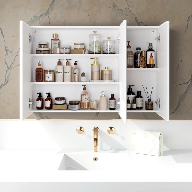 Three Door Bathroom Mirror Cabinet with Wall Mounted Storage Shelves by Vasagle