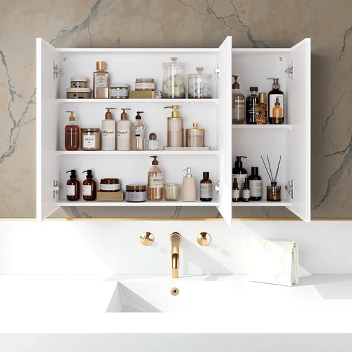 Three Door Bathroom Mirror Cabinet with Wall Mounted Storage Shelves by Vasagle