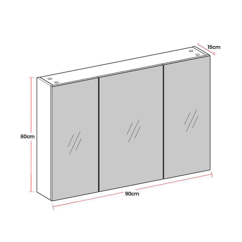 Three Door Bathroom Mirror Cabinet with Wall Mounted Storage Shelves by Vasagle
